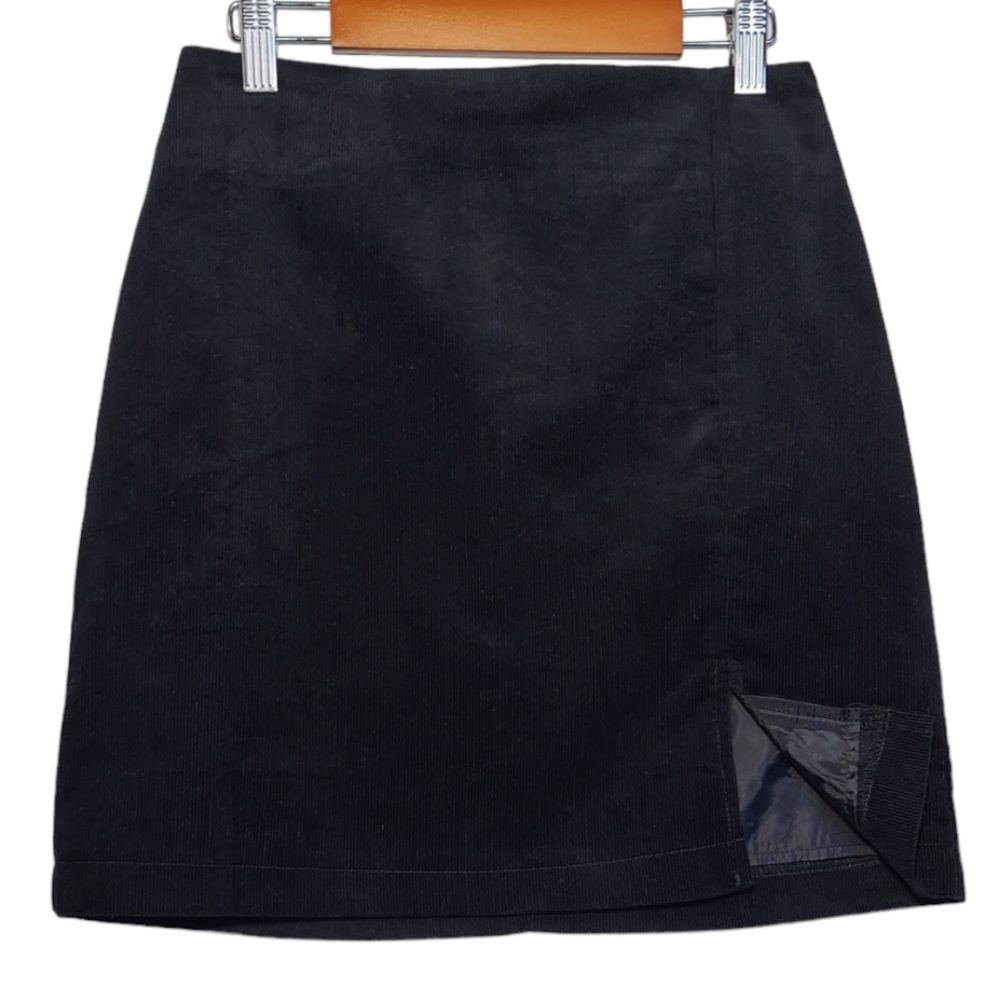 Timing Corduroy Mini Skirt Size S. M. Black Womens Slit Zipper High Waisted New